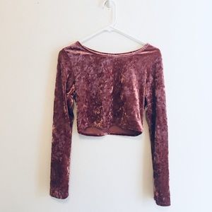 Maroon Velvet long sleeve crop top